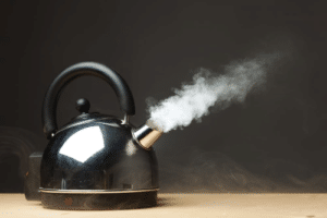 black kettle on table