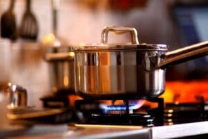 a pot on a gas stove