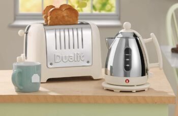 bread, mug, and kitchen appliances on counter