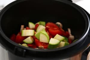 slices of veggies in a pot