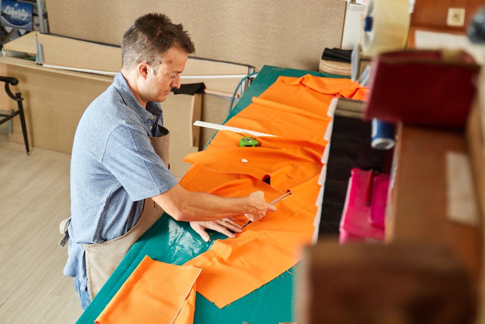 Measuring and cutting fabric