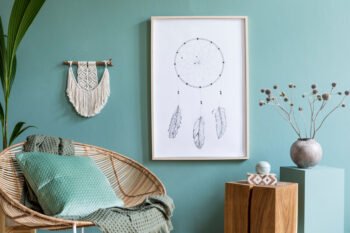 Minimalist living room interior style with rattan chair design