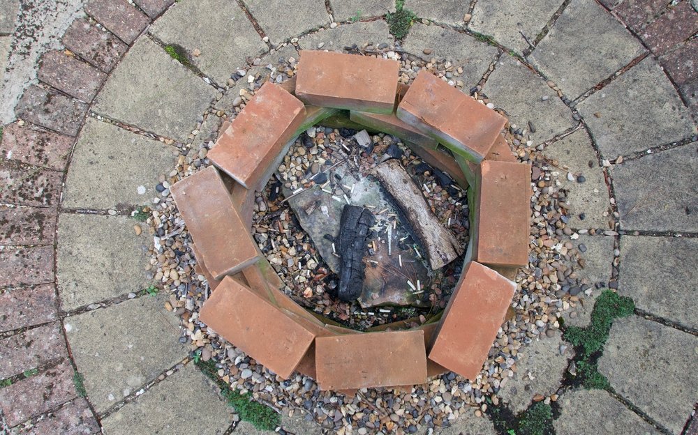 View of home made fireplace from above